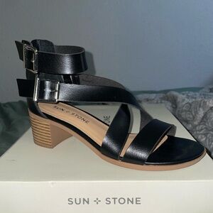 Sun + Stone Black Strappy Sandals